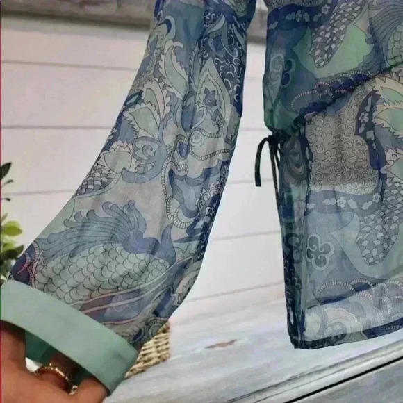 J.McLaughlin Sheer Paisley Tunic Style Top Drawstring Waist Size 8 - Picture 6 of 16